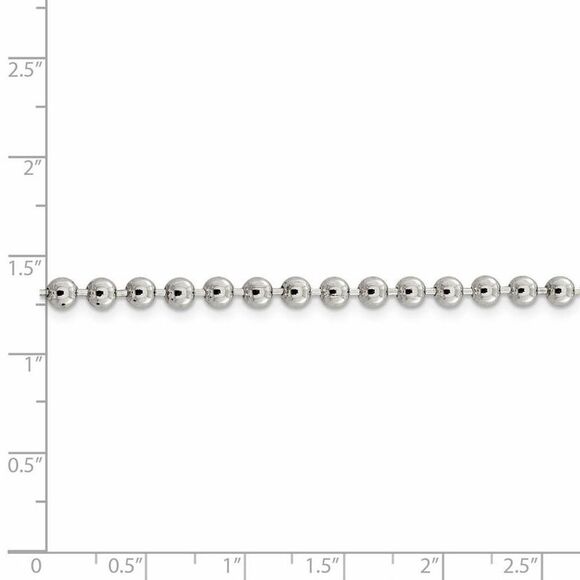 4mm Sterling Silver, Solid Beaded Chain Necklace, 16 Inch